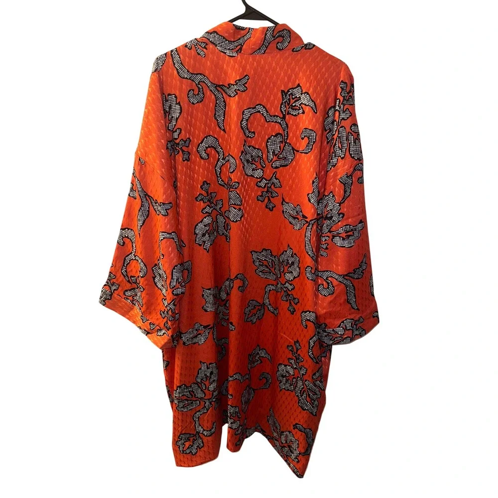 Chicos Orange Floral Kimono Topper Jacket Open Front Size 4 XL XXL New With Tags